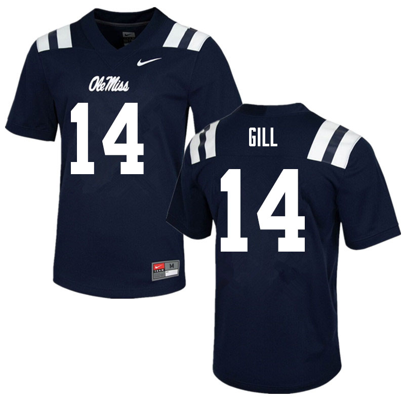 Men #14 Daylen Gill Ole Miss Rebels College Football Jerseys Sale-Navy